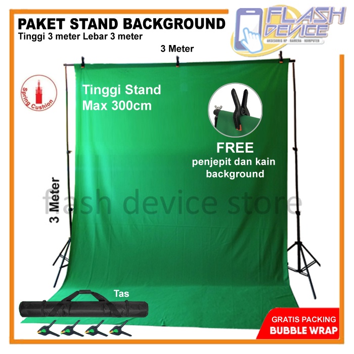 Tripod Stand Background Backdrop 3x3 Meter + Kain Green Screen