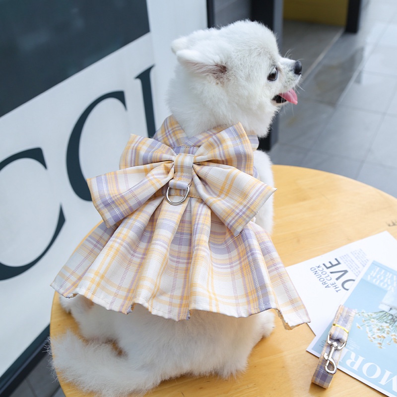 Dress Rok Harness Musim Panas Motif Kotak-Kotak Untuk Anjing Peliharaan