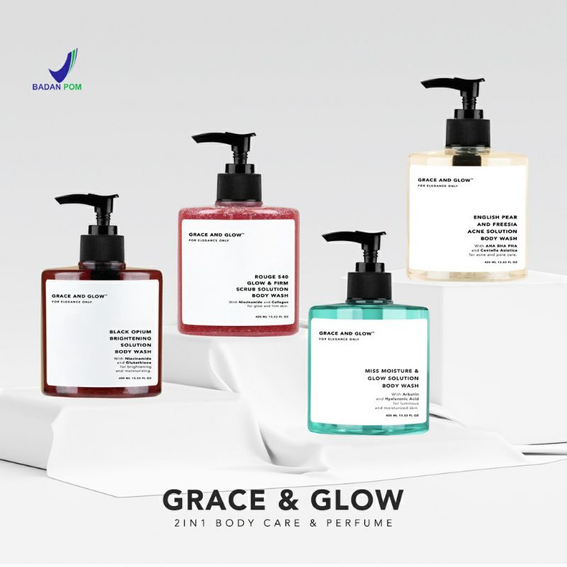 BPOM Grace and Glow Black Opium Brightening - English Pear &amp; Freesia Anti Acne Body Wash - Body Scrub - Sabun mandi - Deodorant - Acne Truffle - TRAVEL BODY WASH - SUN BODY SERUM [[GRACE AND GLOW]