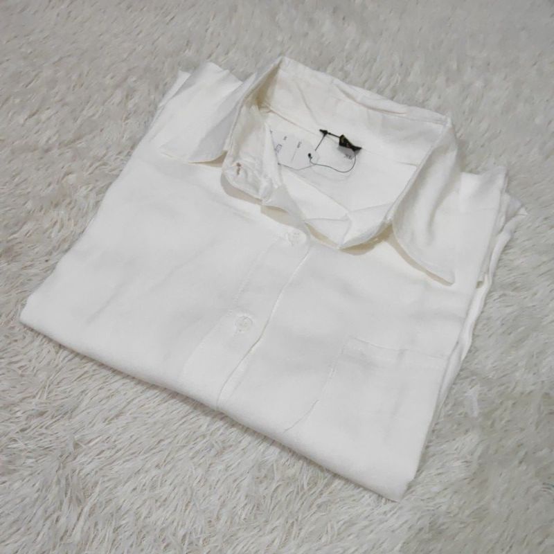 Kemeja Wanita Oversize Rayon Twill Premium Jumbo dan Standar-XL - Putih KK