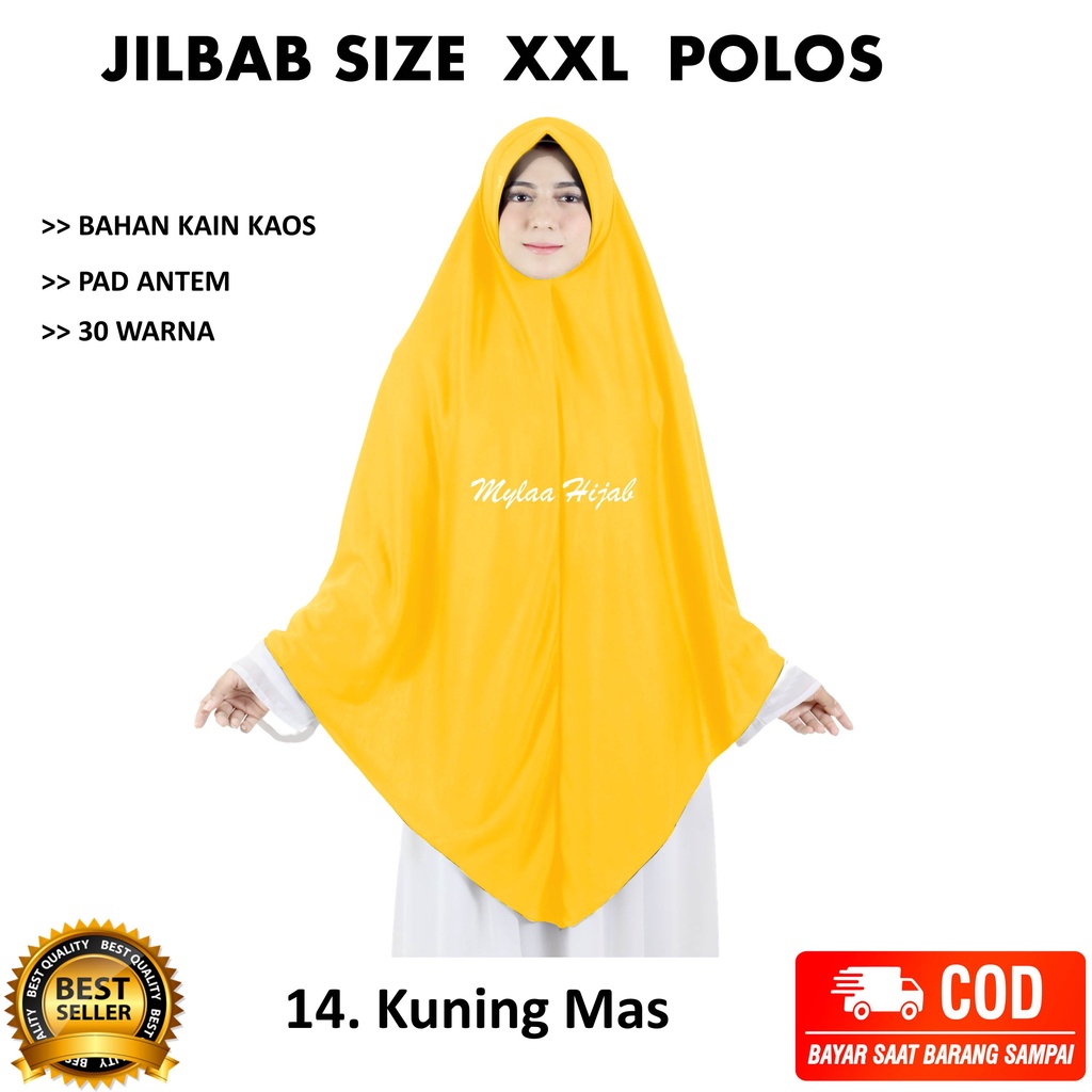 Jilbab instan NON SERUT Size XXL Pad Antem Bahan Kaos PE murah XXL-03 HARGA GROSIR TERMURAH.-14 KUNYIT