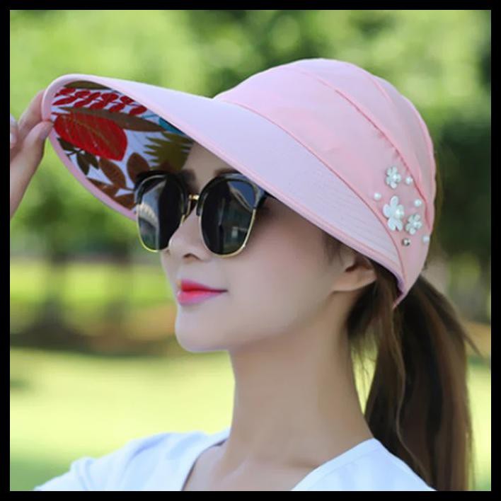 JUAL Topi Visor wanita korea topi pantai korea topi olahraga wanita - pink tua