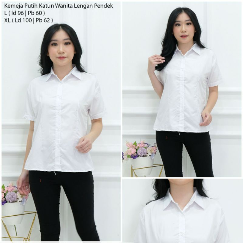 Kemeja putih wanita bahan katun BUNKA lengan pendek/kemeja putih lengan pendek wanita/kemeja putih k