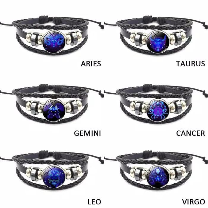 GELANG KULIT UNIK 12 ZODIAC IMPORT SIMPLE DAN UNIK FASHION AKSESORIS