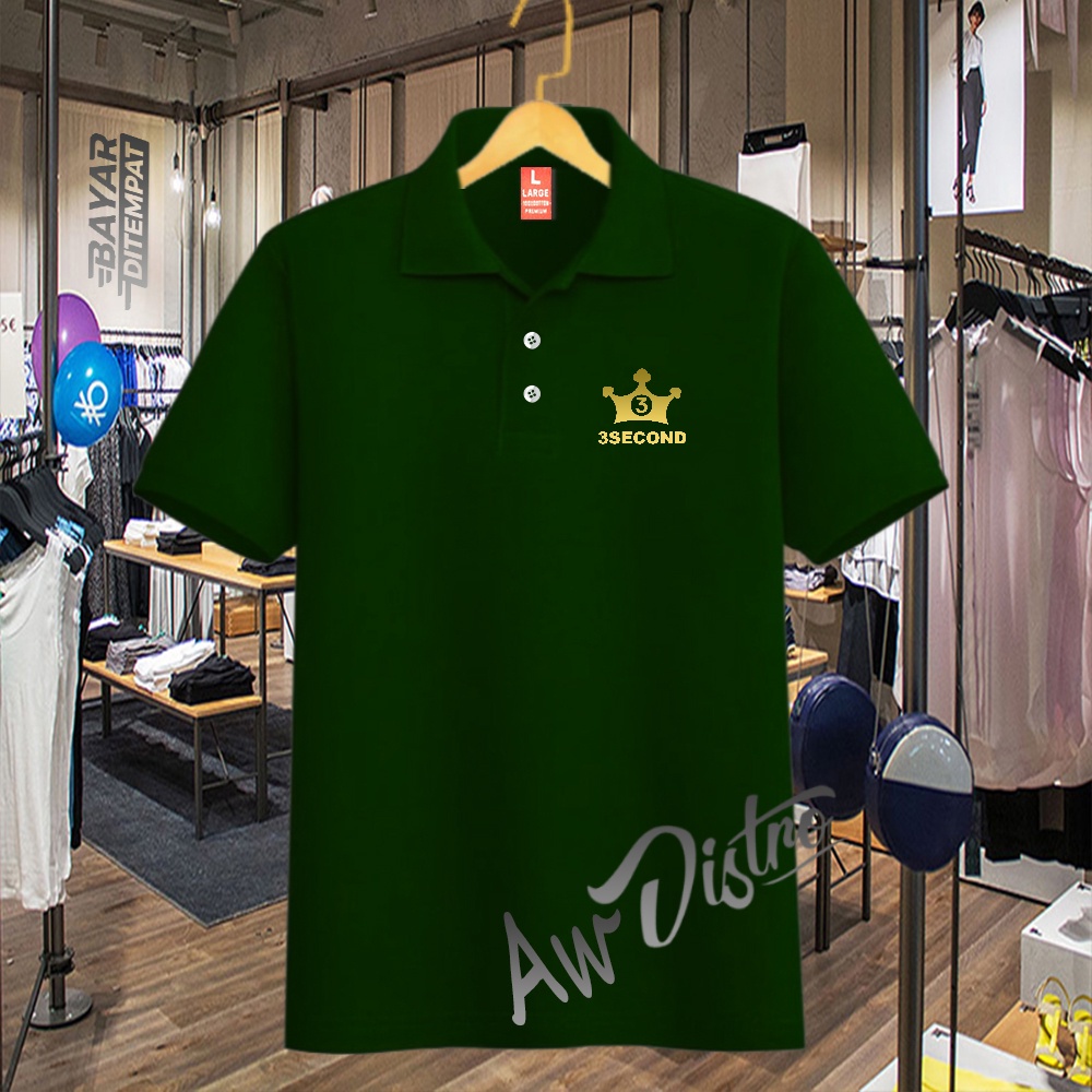 COD Baju Distro Polo Kerah 3Second Text Gold Premium Quality Atasan Pria Wanita Promo Termurah