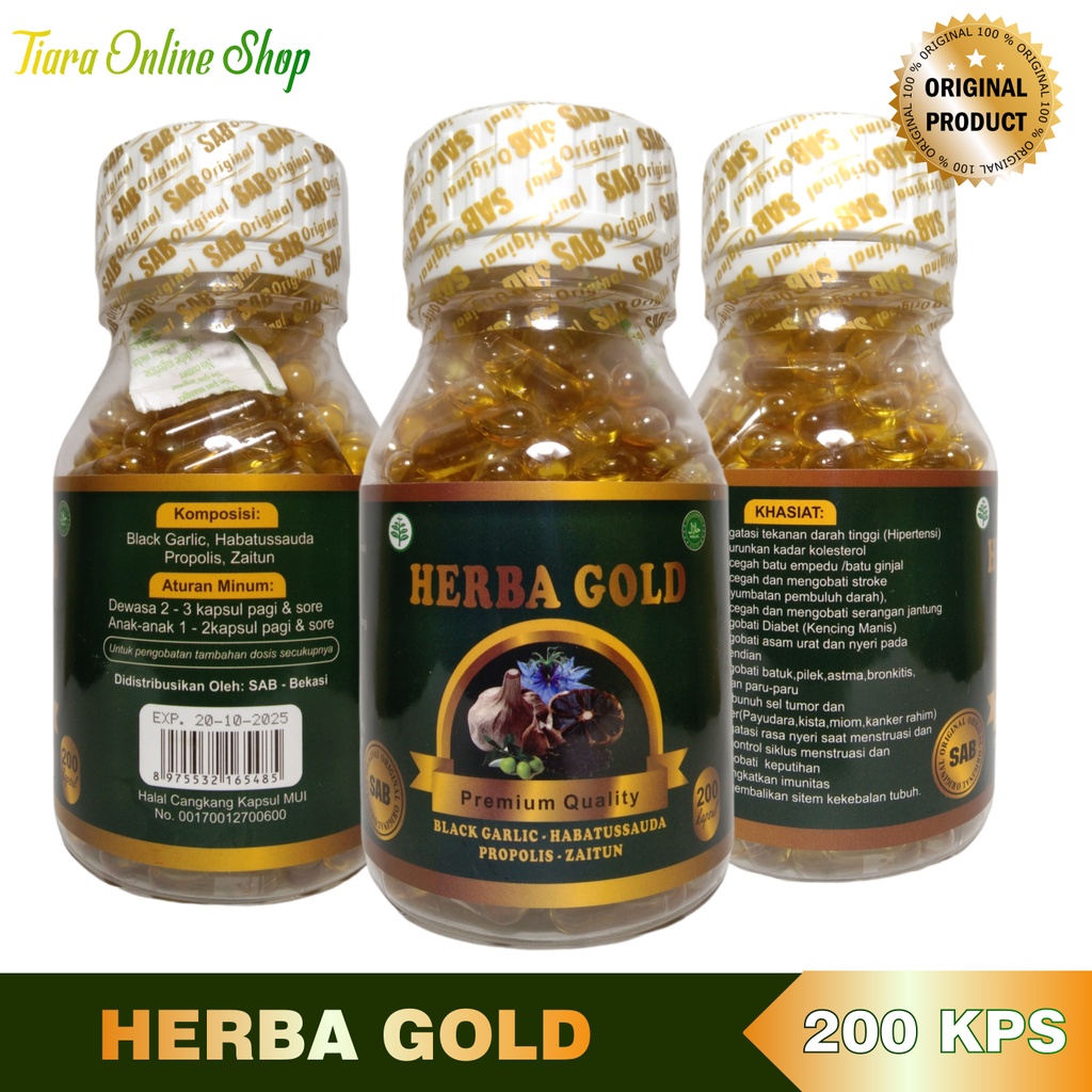 Kapsul Herba Gold | Black Garlic Oil + Habbat's +Zaitun+ Propolis 200 kapsul