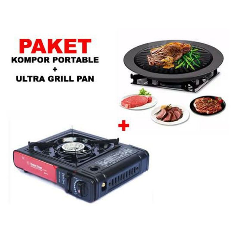 Paket Barbeque BBQ Grill Set Kompor Portable Progas Tas + BBQ Grill