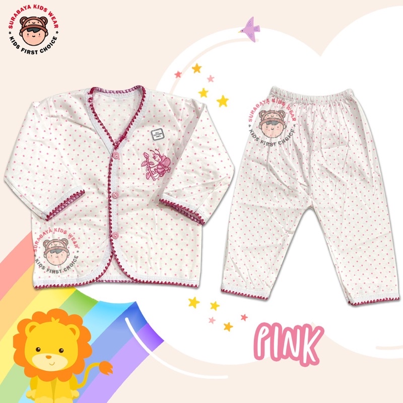 Baju Tidur Anak Lengan Panjang Kancing Motif Bintik Bordir / Piyama Anak