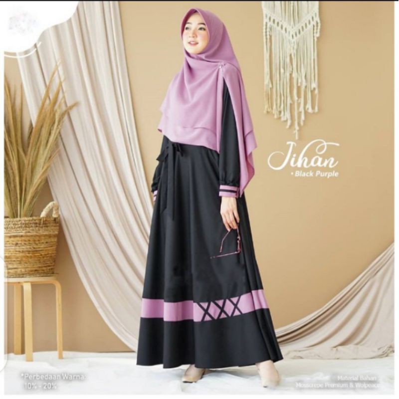 jihan syari + khimar / gamis murah /set gamis