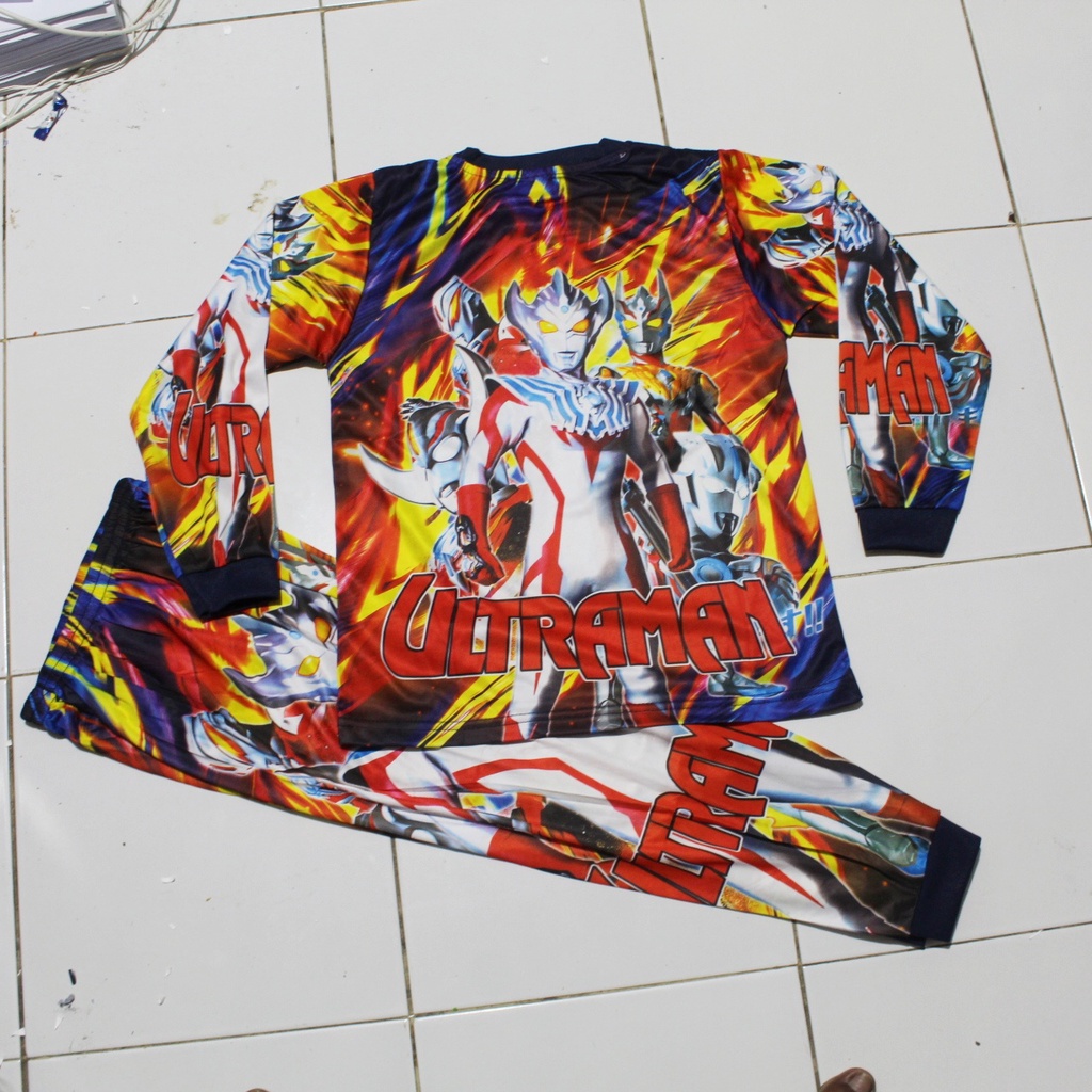 setelan baju ultrama /baju tidur piyama anak laki laki gambar ultraman full printing size 2-12thn