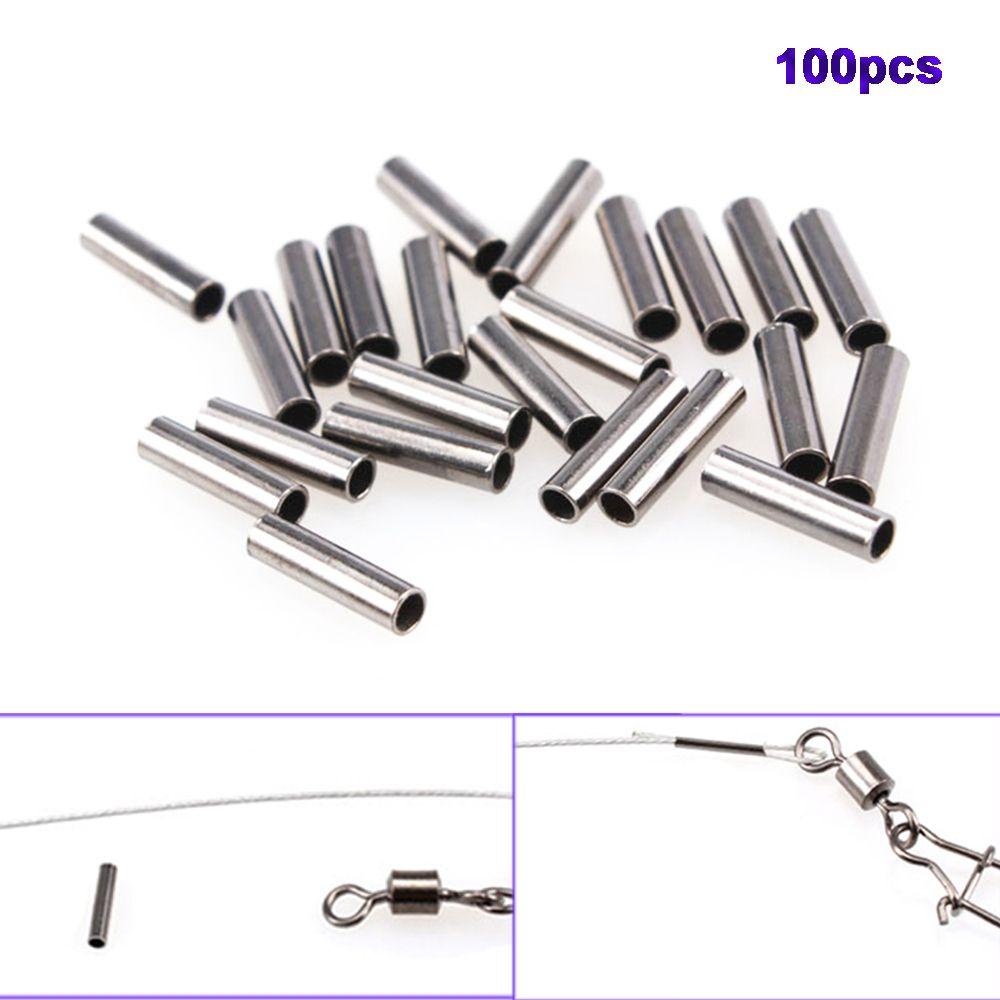 Lanfy Pipa Kawat Pancing 100pcs Konektor Lengan Crimp Tembaga Stainless Steel