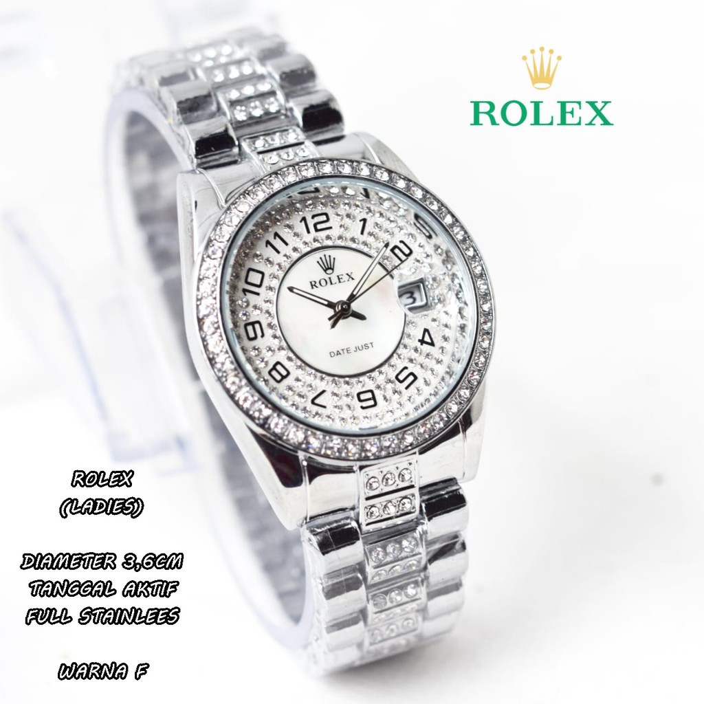 JAM TANGAN WANITA ROLEX FULL STAINLEES DIAMOND TANGGAL AKTIF