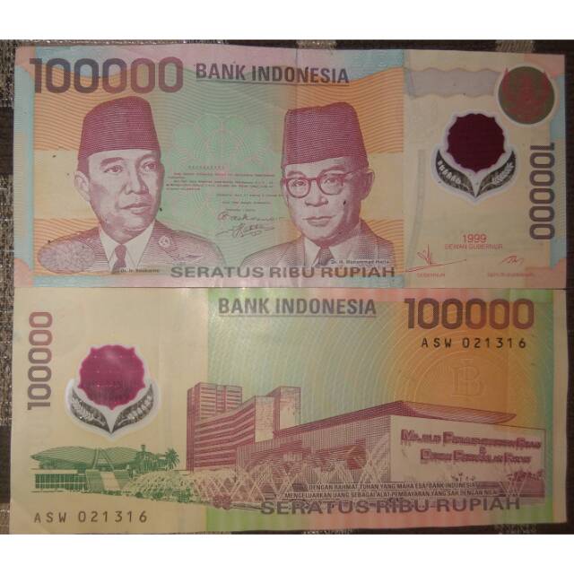 UANG KUNO UANG MAHAR 100000 Rupiah Polymer 1999