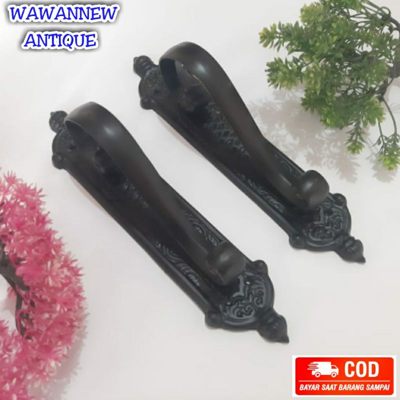 Handle Pintu / Gagang Pintu Rumah Pagar Kuningan Motif Cumi Ukir 29cm