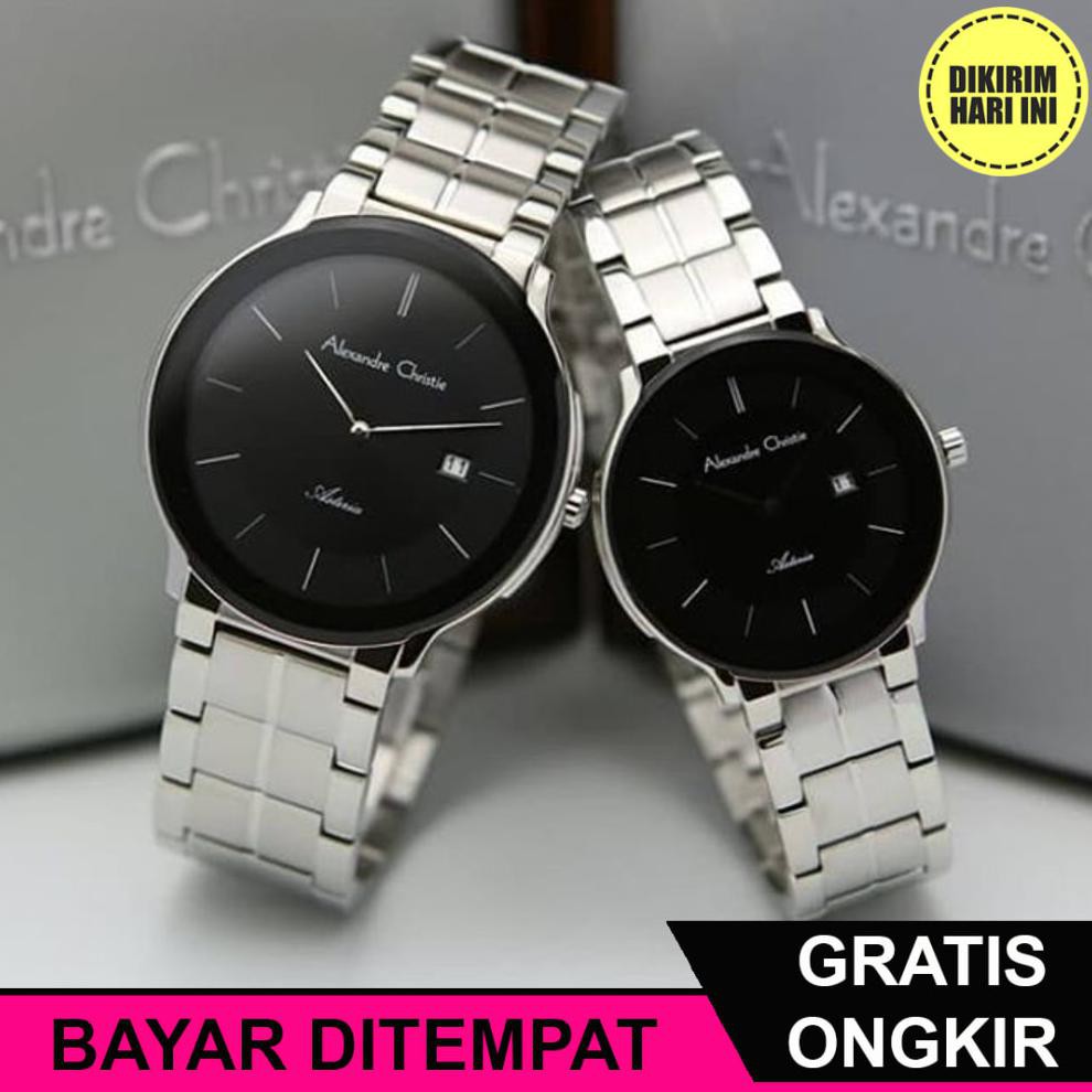 (BAYAR DITEMPAT) OE4208 JAM ALEXANDRE CHRISTIE COUPLE 8615 SILVER BLACK / JAM ALEXANDRE CHRISTIE JAM