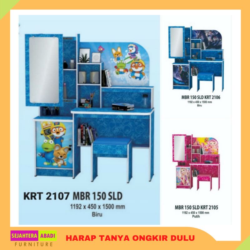 meja belajar plus rak cermin, lemari buku anak karakter kartun MBR21