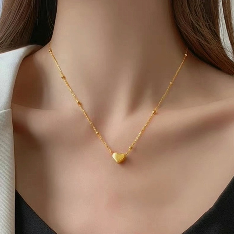 Kalung Titanium Asli Wanita Anti Karat 18k Emas Liontin Hati Aksesori Premium Korea