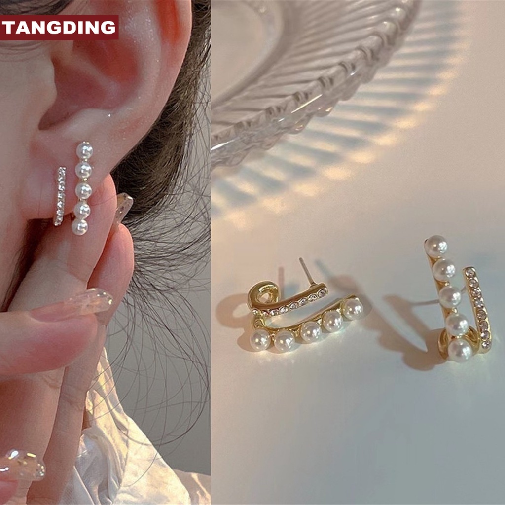 【COD Tangding】Anting Mutiara Zirkon Ganda Serbaguna Gaya Retro Perancis Untuk Wanita