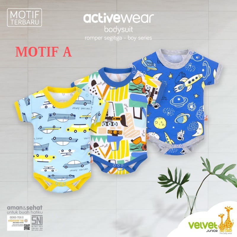 Velvet PREMIUM ACTIVEWEAR Bodysuit JUMPER Kodok SEGITIGA / SEGIEMPAT / Baju Romper Bayi (3pcs/Pack)