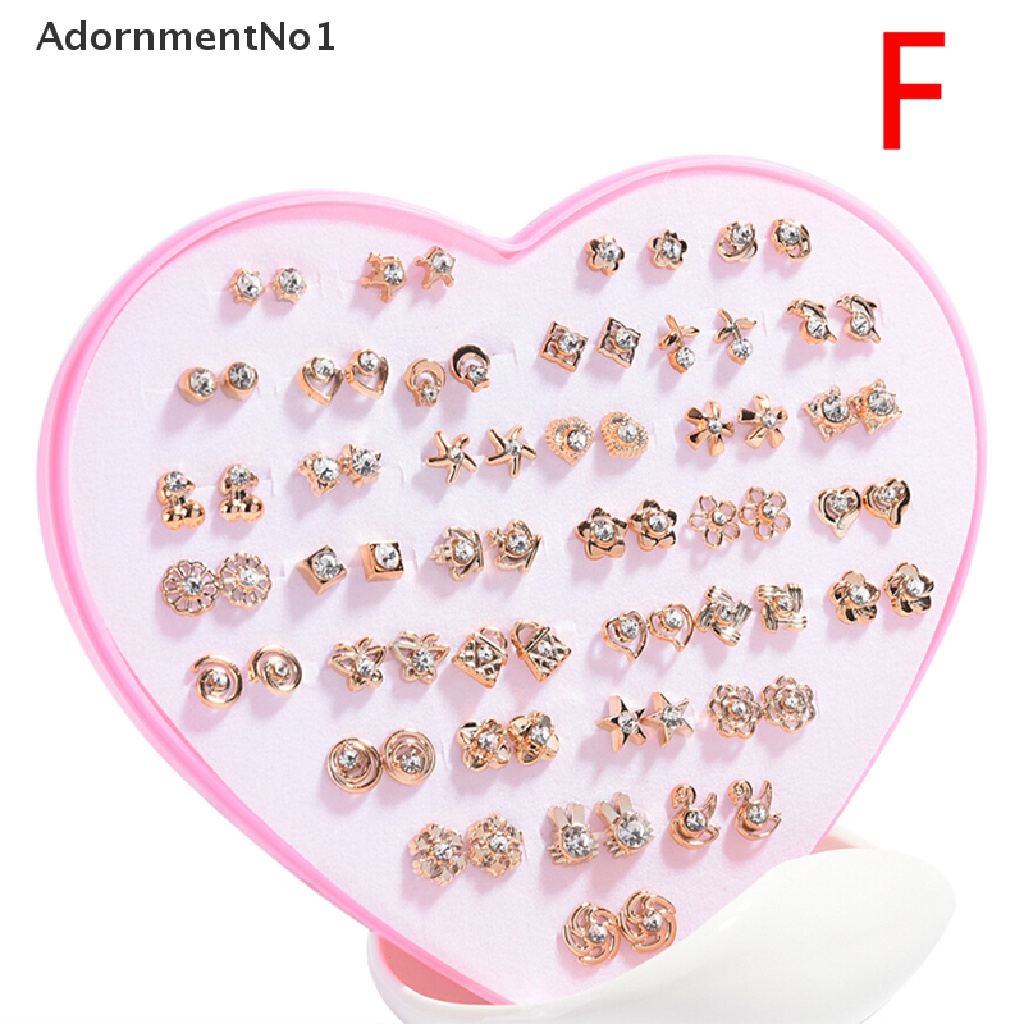 (AdornmentNo1) 36 Pasang / Set Anting Tusuk Motif Bunga Aksen Kristal Diamante Untuk Perhiasan Wanita / Anak Perempuan