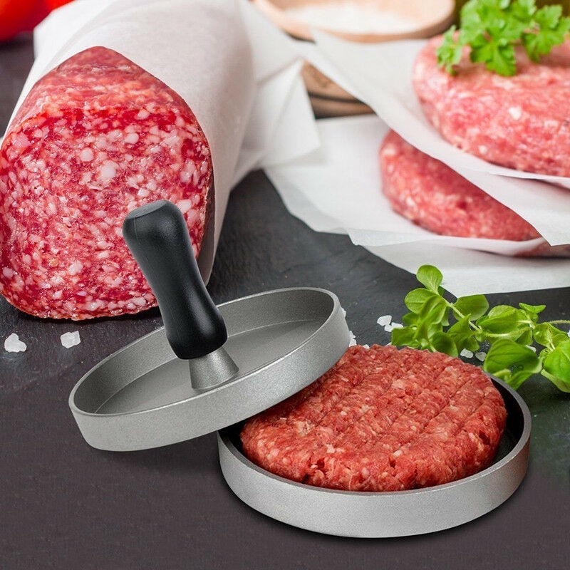 Cetakan Press Daging Aluminium Anti Lengket Bentuk Bulat BBQ Beef Hamburger Meat Presser Patty Maker Mould Alat Dapur