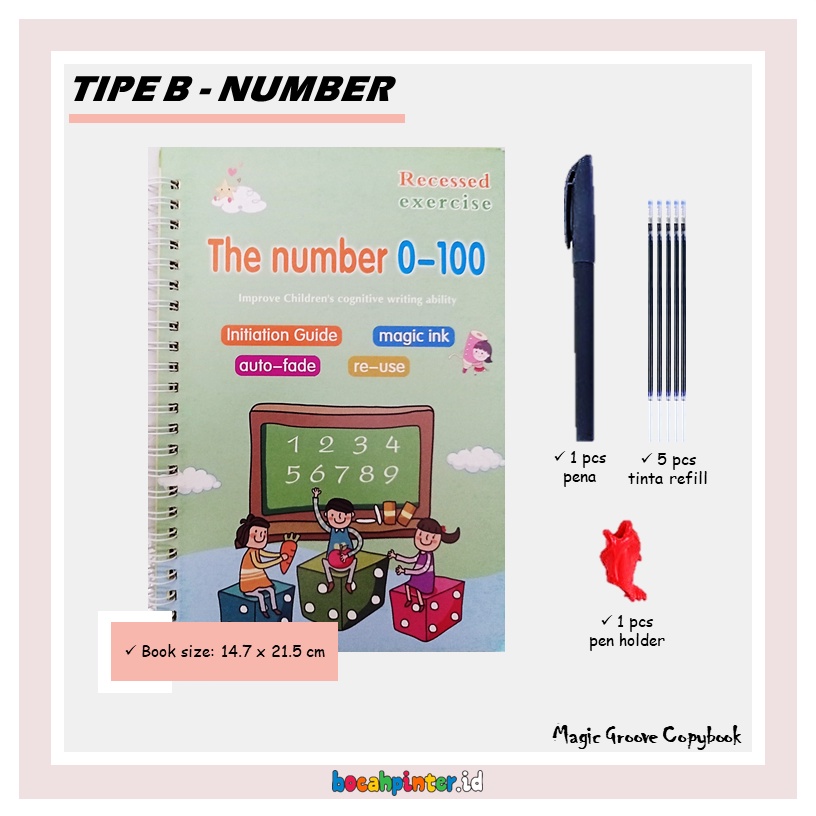 Magic Groove Copybook | Belajar Menulis Ajaib | Prewriting / Pra - Menulis | Mainan Edukasi Anak-B - Number