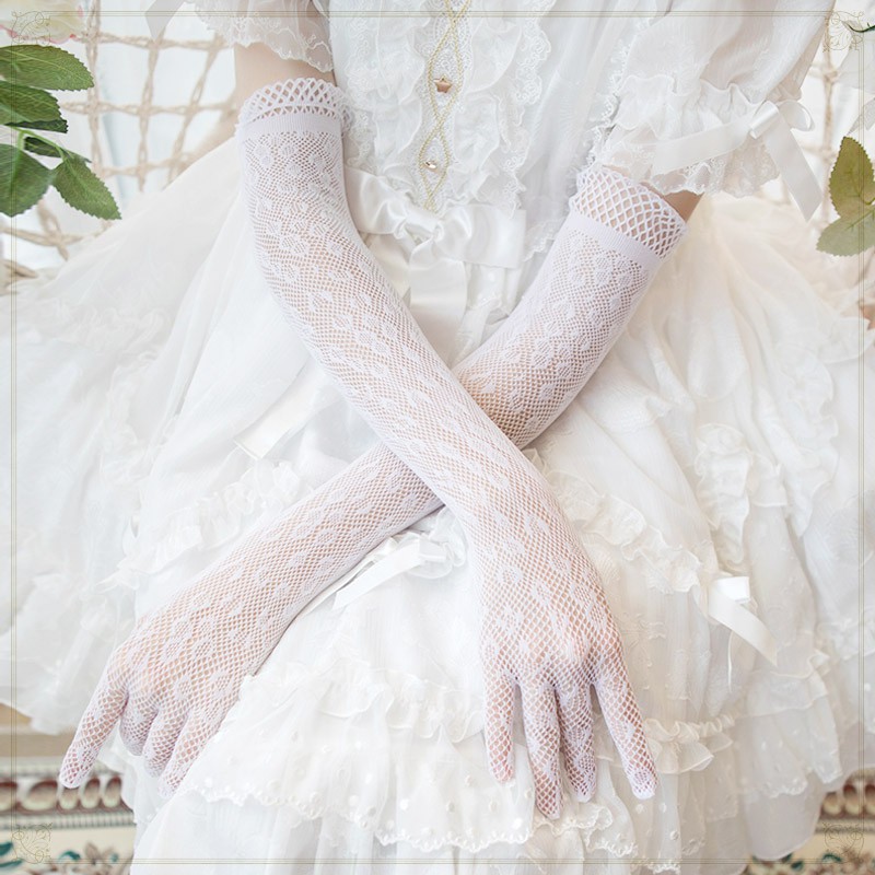 ✓▤▧Harajuku Style Lolita Lolita Dress Lengan Retro Gothic LO Dress Lace Punk Hollow Tangan Lengan Sa
