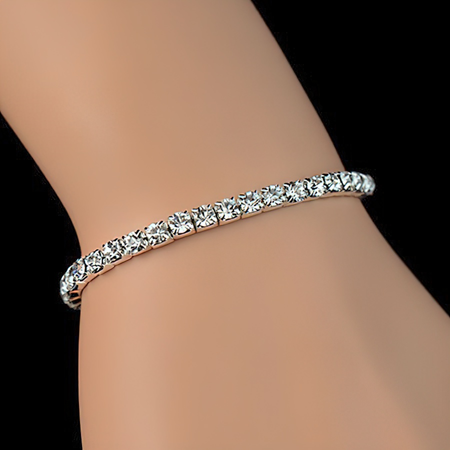 Gelang Kristal Berlian Imitasi Elastis Bentuk Persegi Geometris Untuk Wanita