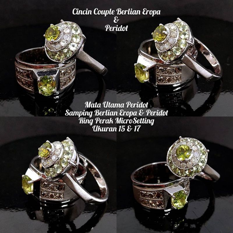 sepasang cincin pria wanita batu peridot hijau tabur berlian asli diamond koleksi ruby safir yakut