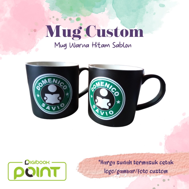 Mug Souvenir Warna Hitam Sablon / Gelas Mug Ekslusif Sablon