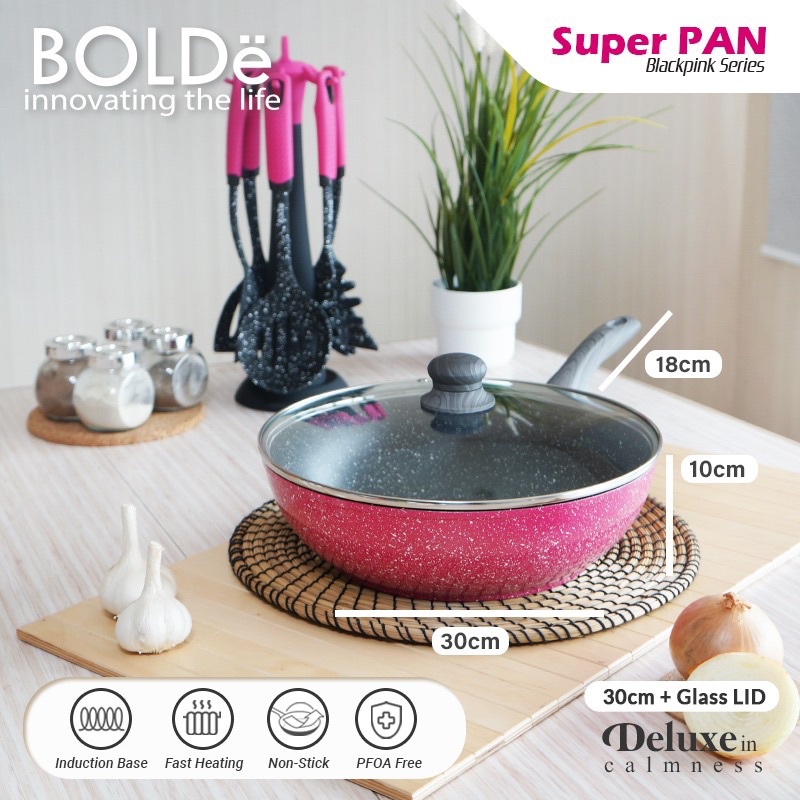 BOLDe Super Pan Black Pink 30cm plus lid kaca