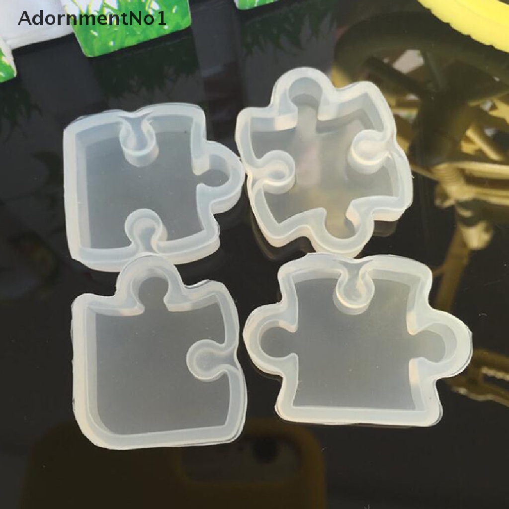 (AdornmentNo1) 4pcs / set Cetakan Liontin / Gantungan Kunci Bentuk Puzzle Bahan Silikon Resin UV