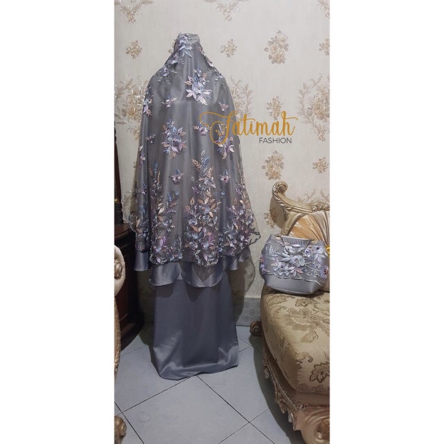 MUKENA ALGANI MAWAR ABU ABU / ALGHANI SUPER MURAH / AL GANI SUPER MEWAH