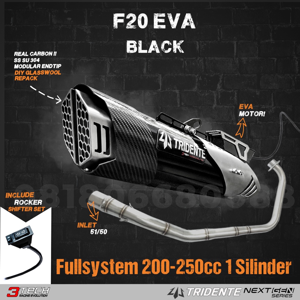 SPORT & MATIC 175cc - 250cc 1 Silinder Tridente F20 EVA Knalpot 3 Suara Bergaransi RESMI & Original 