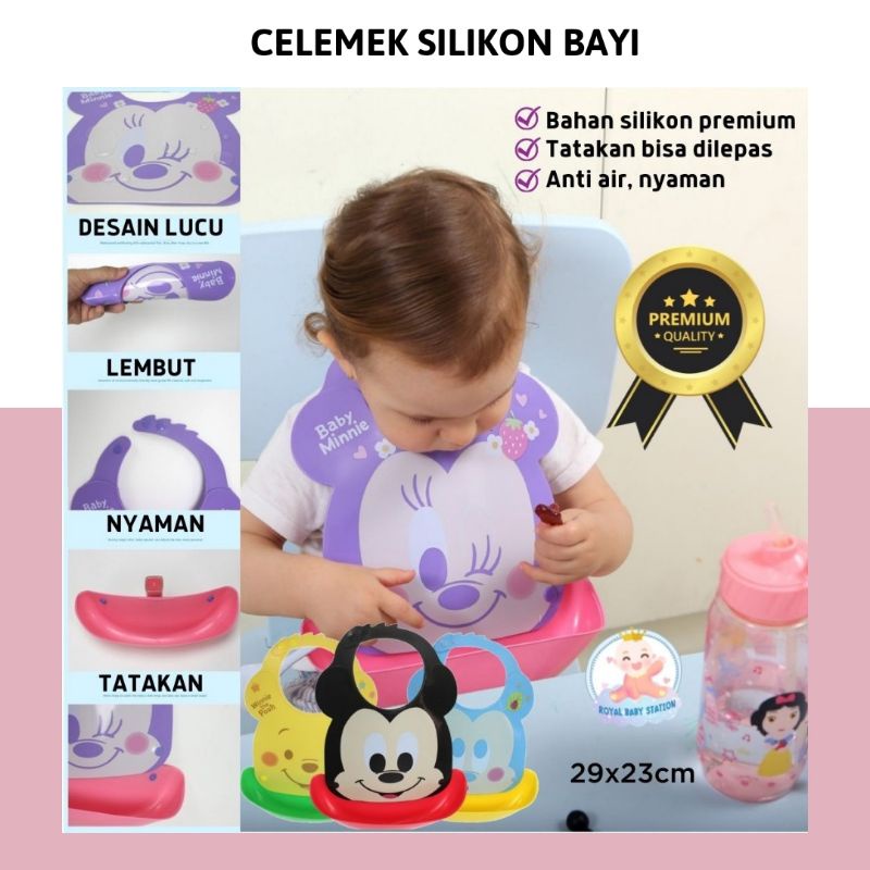 Celemek Anak Slabber Silikon Karakter Dengan Tatakan