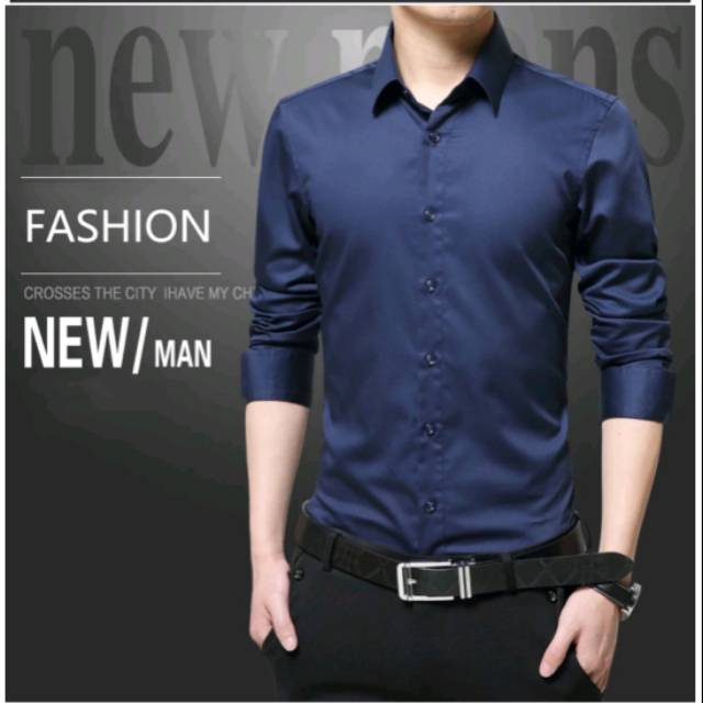 TOTOTAshop.New KEMEJA HEM CALVIN POLOS,bahan cotton stretch premium.Lengan panjang