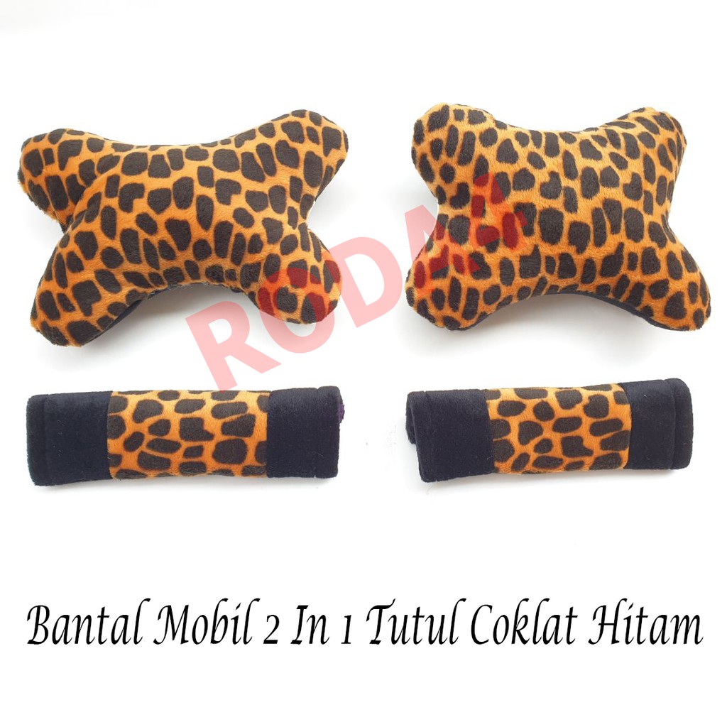 Bantal Mobil 2 In 1 Motif Bintik Tutul Coklat Kombinasi Hitam