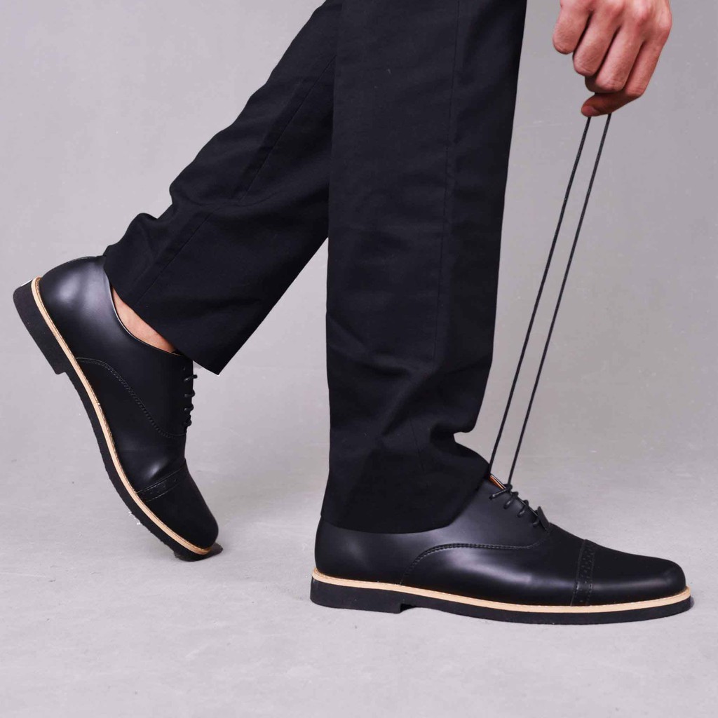 Sepatu Pantofel Klasik Kulit Pria/Cowok/Men Lokal Original Footwear | Oxford Black | FORIND x FSTP