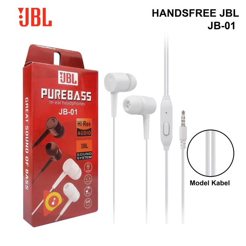 Headshet JBL Purebass JB-01 Hitam Putih Hf music Audio JB01 Earphone-1