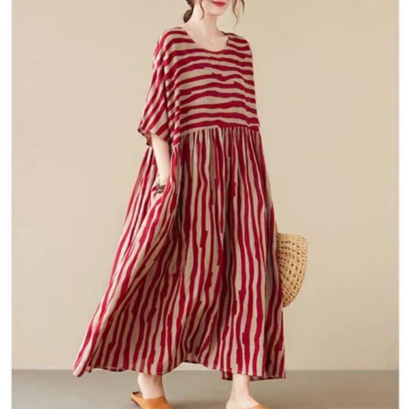 Zevania Loose Dress Panjang Cassual Big Size Cantik Motif Garis Import Murah Best Seller New
