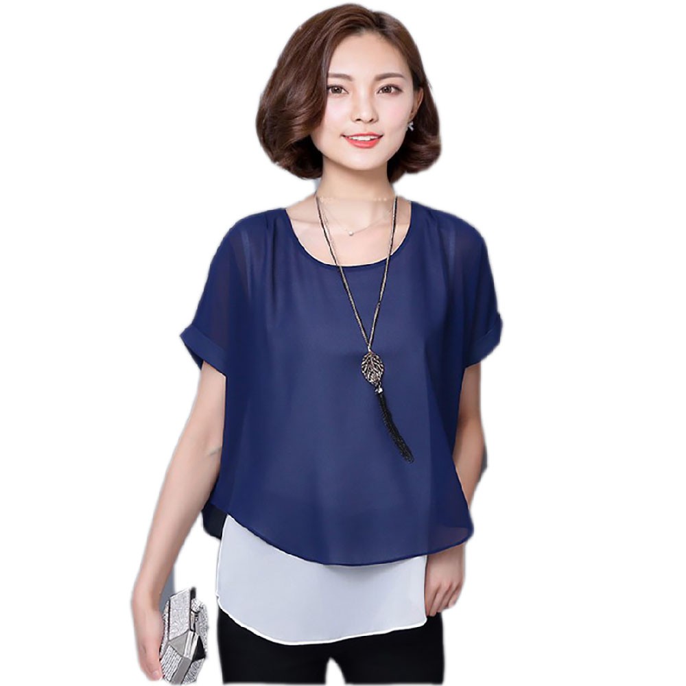 Blus Tangan Pendek Gaya Korea Variasi Double Layer - XSHOP IVANKA