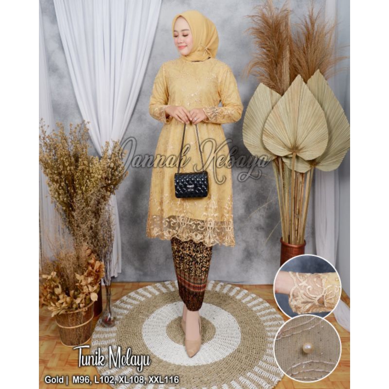 Fanstore Setelan Kebaya JUMBO LD 130 BIG SIZE &amp;Swaroski Tunik Bordir Mutiara