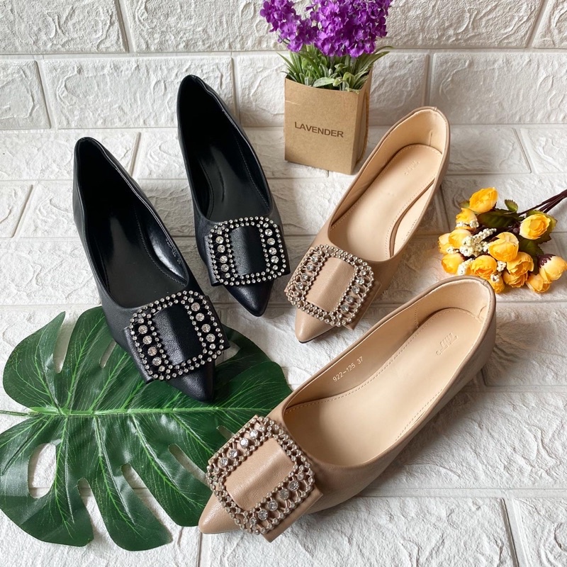 TmT Flat Shoes T125 PREMIUM - Sepatu Lepes Import Sepatu Kerja Kantor Wanita Import Sepatu Hitam Tan