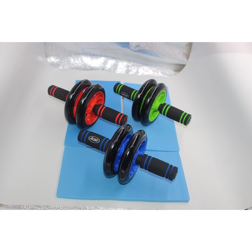 AB Roller Fitnes Exerciser, Double wheel roller, Alat Fitnes rumah, Angkat beban - Hijau