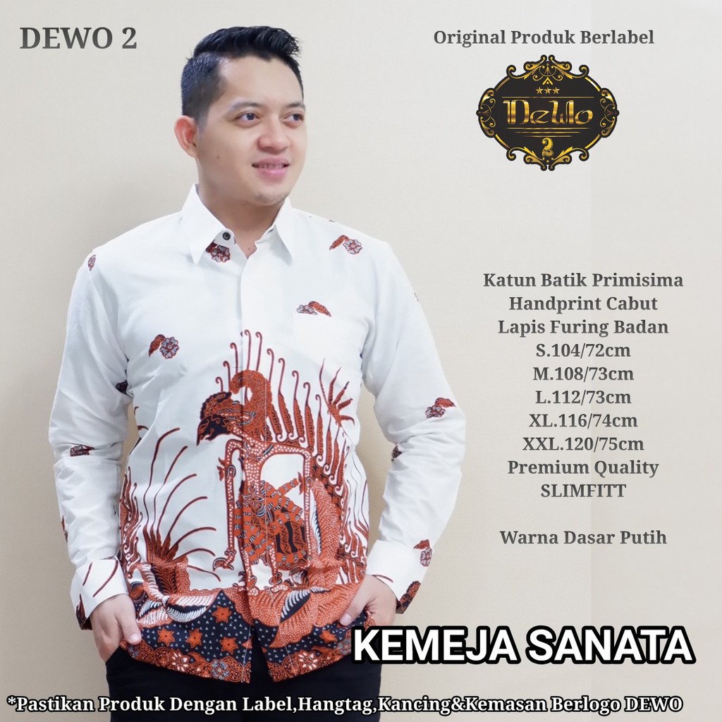 SANATA PUTIH DEWO BATIKSOLOAMANAH KEMEJA BAJU BATIK PRIA SOLO LENGAN PANJANG PENDEK LAPIS FURING ATASAN BATIK PREMIUM MODERN KATUN HALUS WISANGGENI MOCCA GENDEWA DEWO SEKARJAGAD INDRIYAWAN ADYATAMA SOGAN GENDEWA  ARJUNOSOSRO WISANGGENI  RYUNAGA ABIYASA