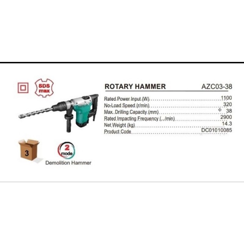 DCA azc03-38 mesin bor beton rotary hammer jack hammer azc 03 38 38mm