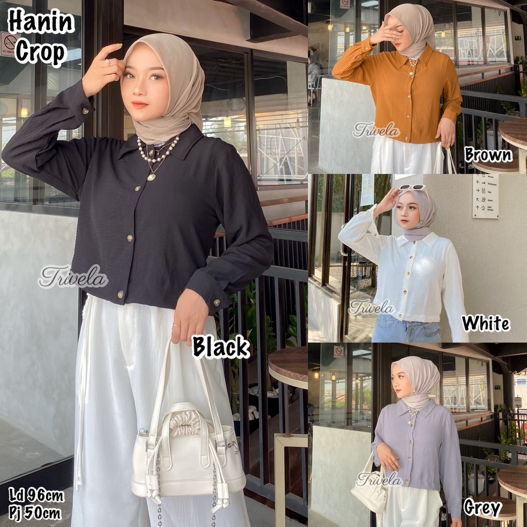 TRIVELA - Hanin Crop Crinkle / Kemeja Crop Cringkel Wanita Premium/ Kemeja Anti Kusut / SJJ