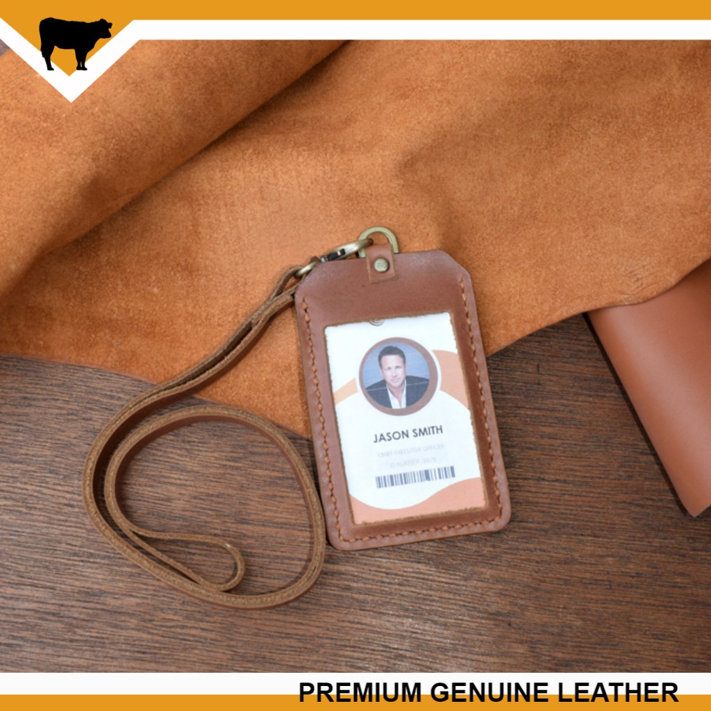 

Name tag id card kulit asli genuine leather card holder handmade brown tan