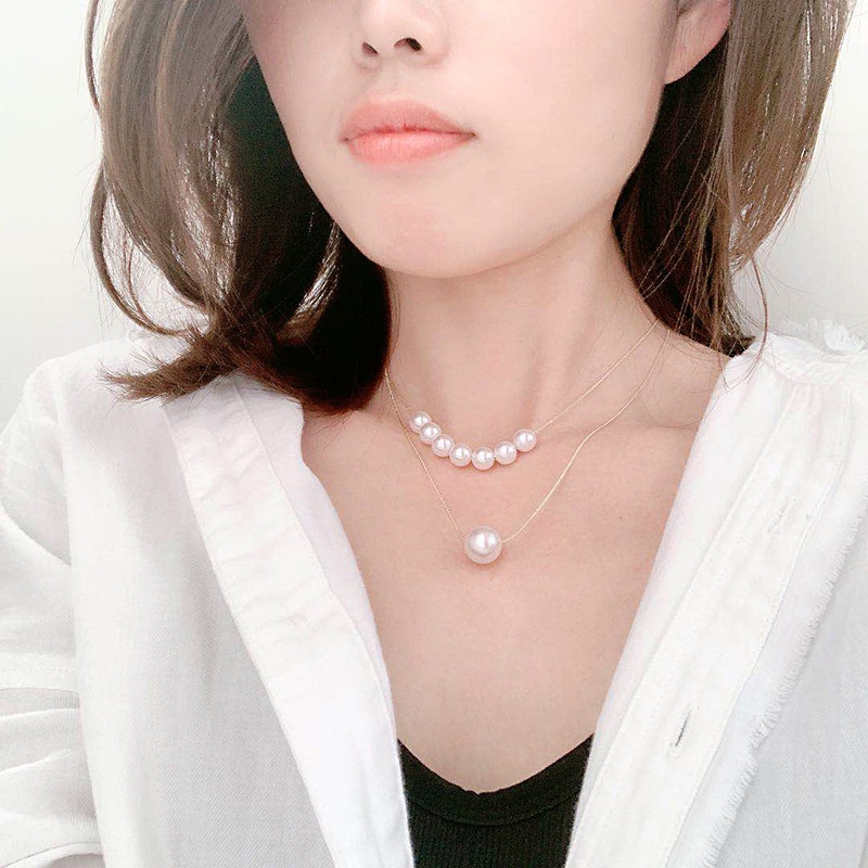 Jepang dan Korea double-layer pendek kalung mutiara wanita online influencer kalung leher aksesoris