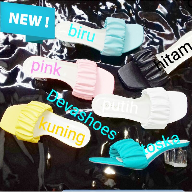 sandal wanita hak kaca kerut livina